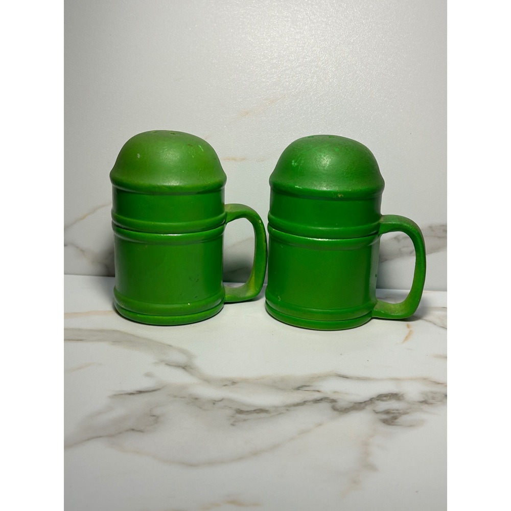 Vintage Otagiri Japan Green Mug Stein Salt Pepper Shakers Ceramic MCM Set